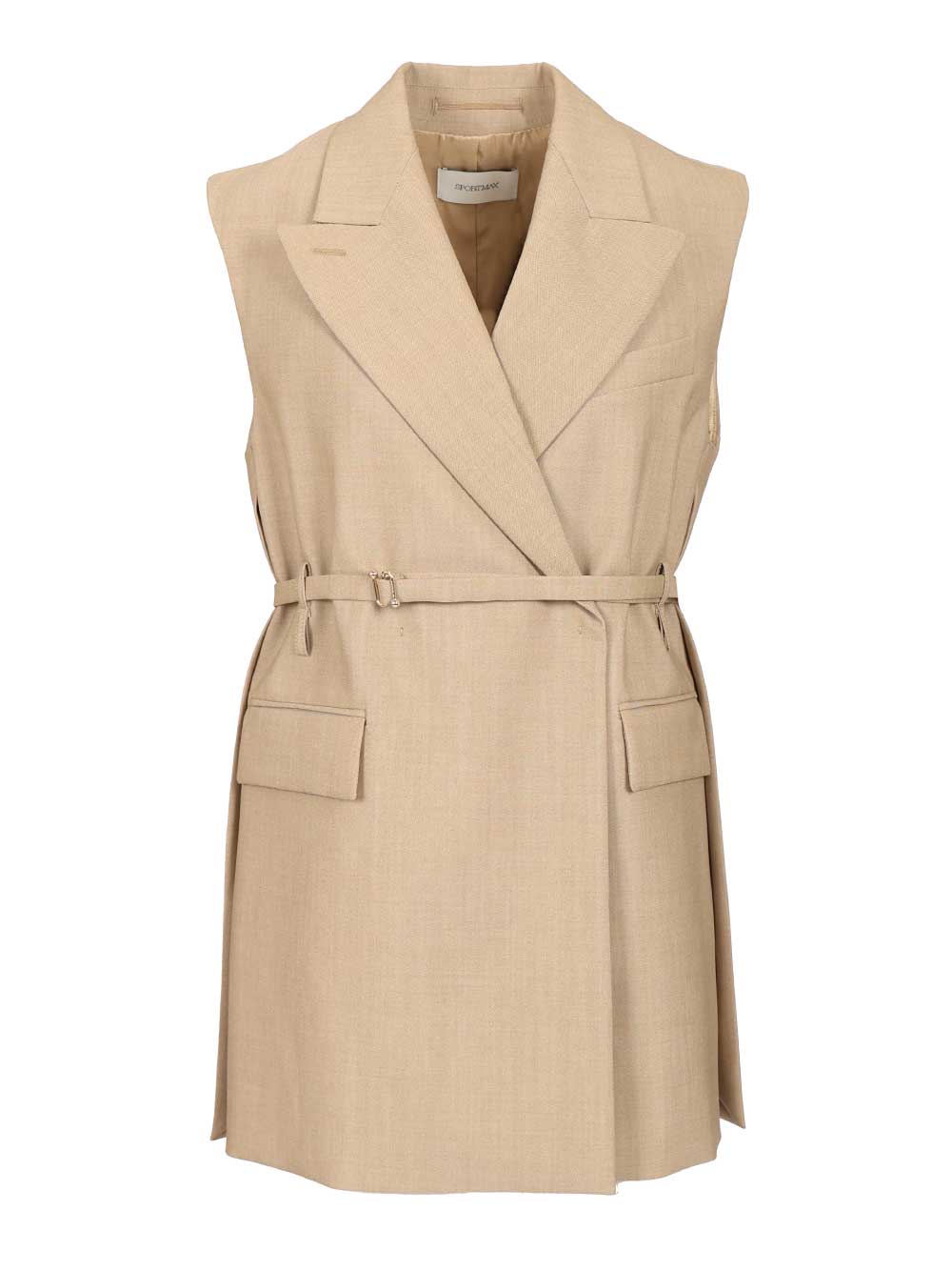 Sportmax Long Sleeveless Wool Blazer Giacche - Beige | 251e2f4bf2e02e5fd23bda48bf6dfab30974d444