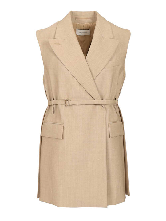 Long Sleeveless Wool Blazer Giacche Beige