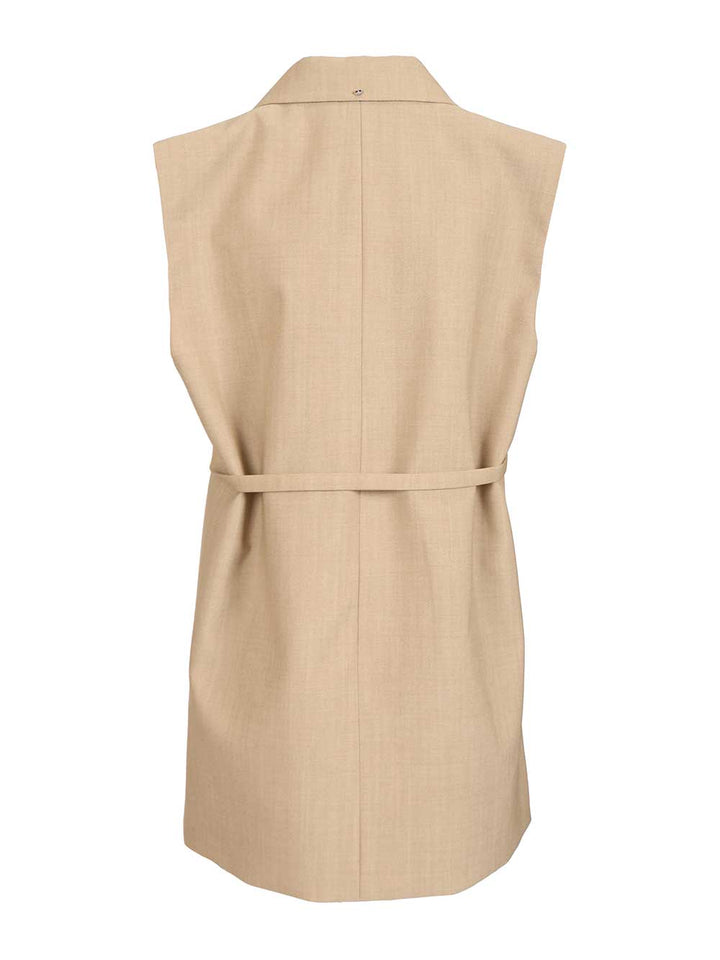 Sportmax Long Sleeveless Wool Blazer Giacche - Beige | aee9a22779e8333d5677da15d079c21c90813610