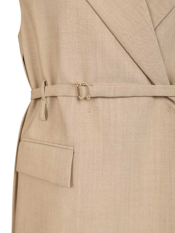 Sportmax Long Sleeveless Wool Blazer Giacche - Beige | b5c3dcd341cf709734392c8b4e50d0280569c833