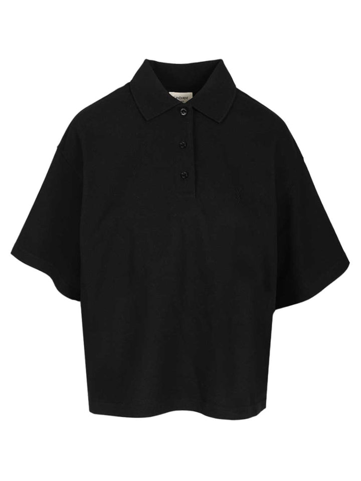 Saint Laurent Cassandre  In Piqué Polo shirt - Nero | 02d769247cf75650e87379532c6401387ddf85ff