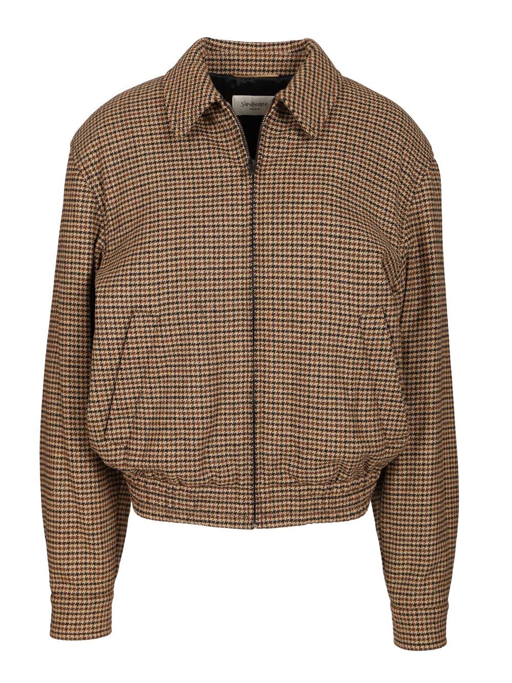 Saint Laurent Houndstooth Padded Jacket Giacche - Marrone | c298a0ac6a1561d707f15db9f0a7624f3d8150c9