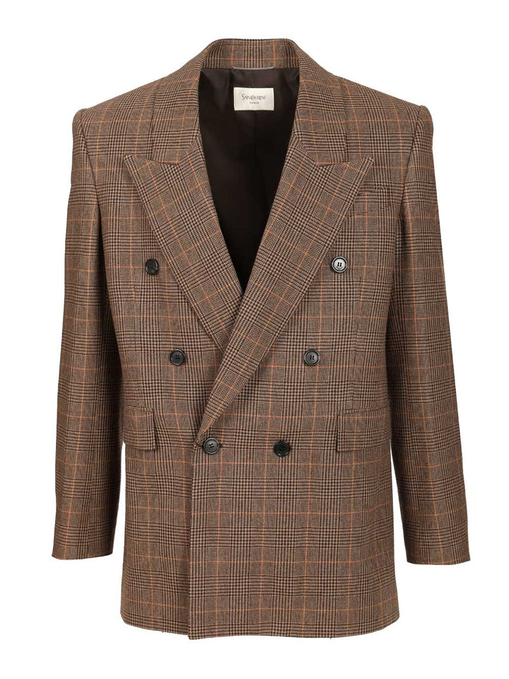 Saint Laurent Prince Of Wales Wool Jacket Giacche - Beige | cebdea344603ac4a577a0604a235ab63910ed43d