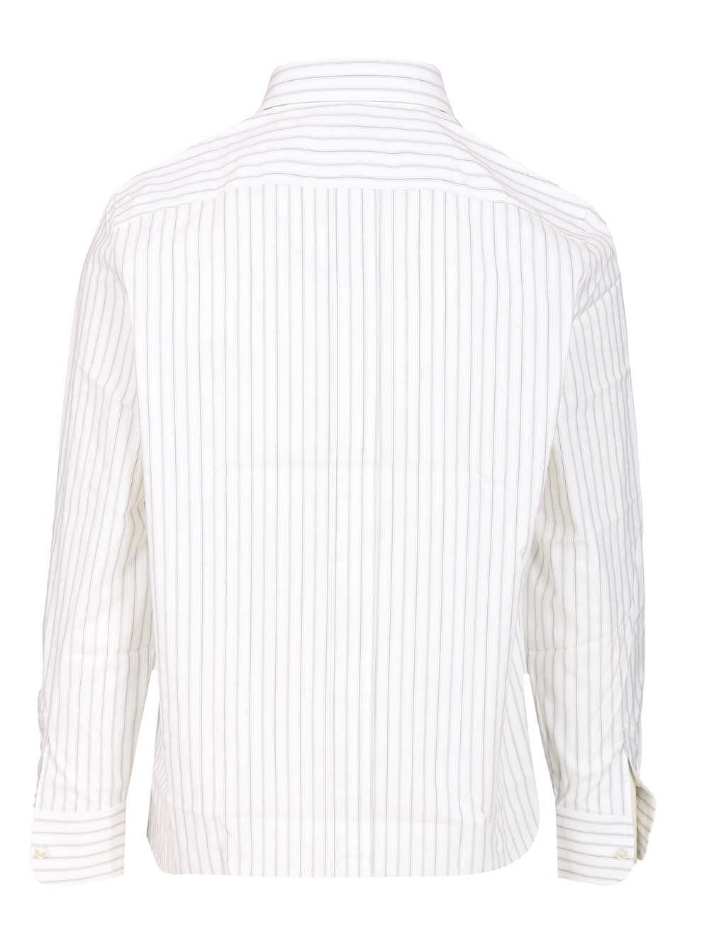 Saint Laurent Cassandre Striped Cotton Shirt Shirts - Bianco | bba7051348c9dda9b89d72baa7e40545d9611459