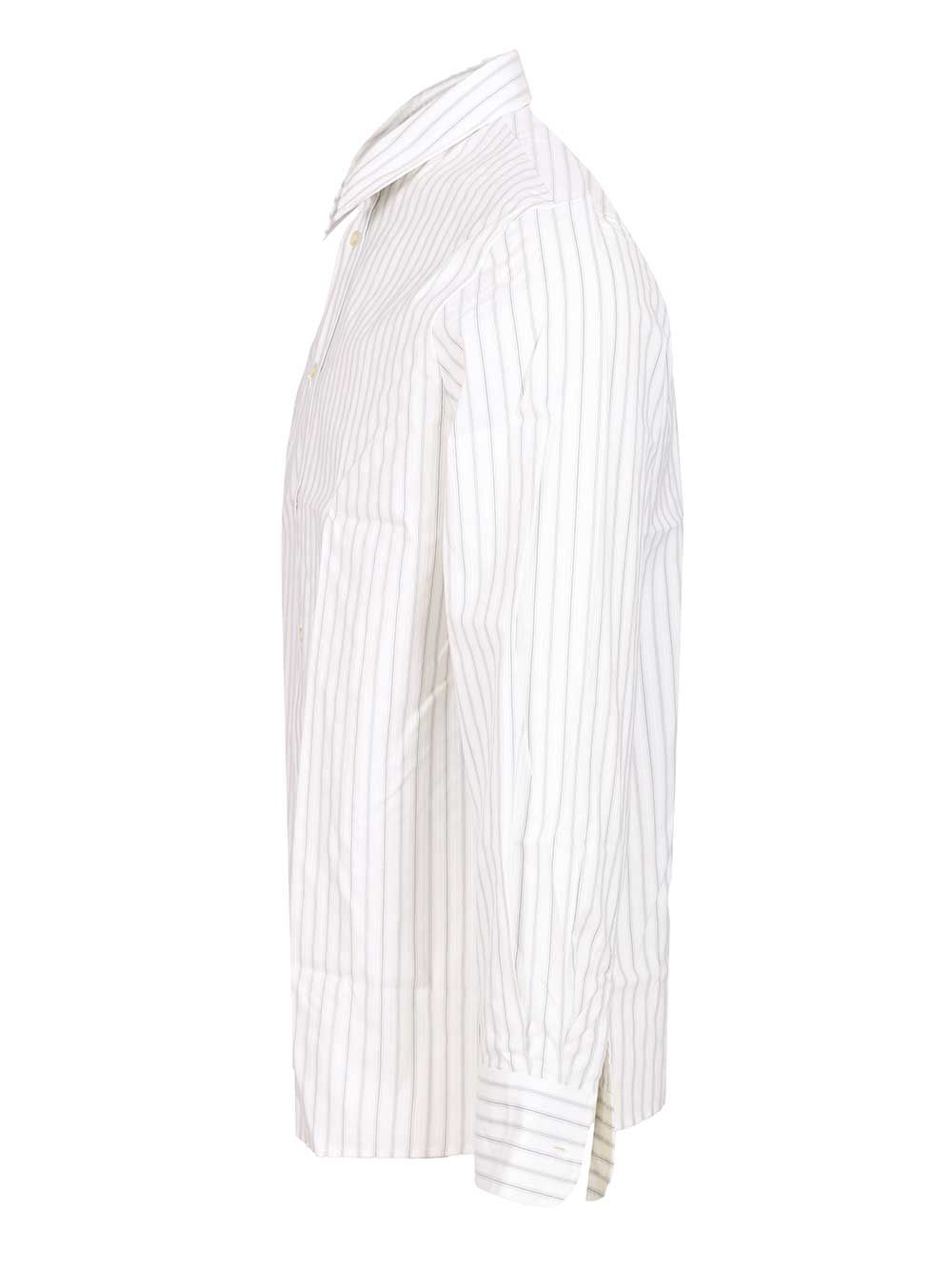 Saint Laurent Cassandre Striped Cotton Shirt Shirts - Bianco | 2acb92d2c2a65c8833ee92d7afd47bbfc39a36f0