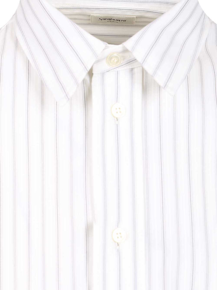 Saint Laurent Cassandre Striped Cotton Shirt Shirts - Bianco | 6019f1371076802edb48ec11cffeb1d382a7751e
