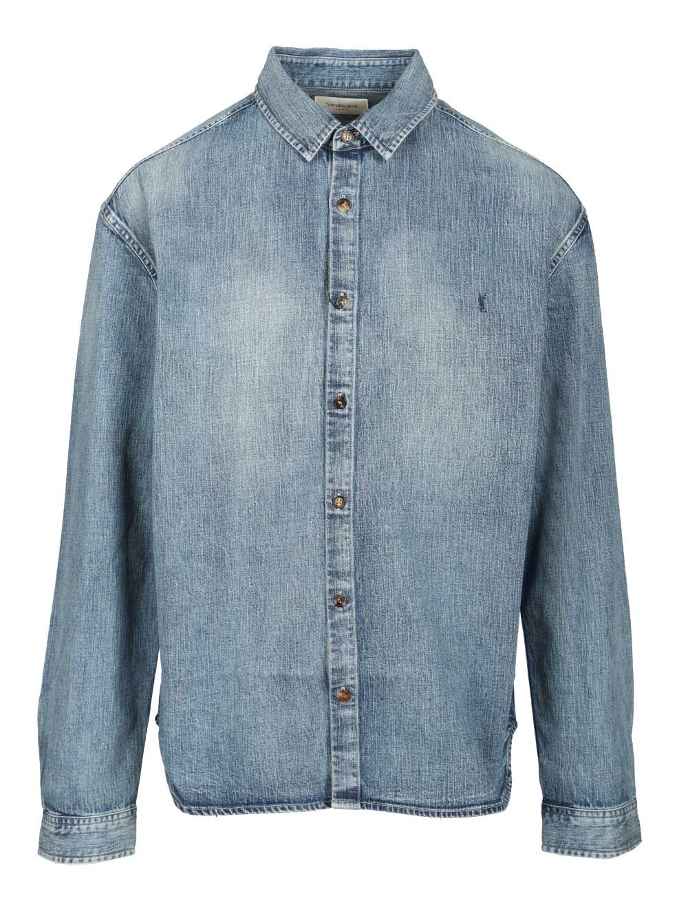 Saint Laurent Cassandre Denim Shirt Shirts - Light blue | 08b31fb6c5ff8a48b62971aad5f28493ab04d6cc