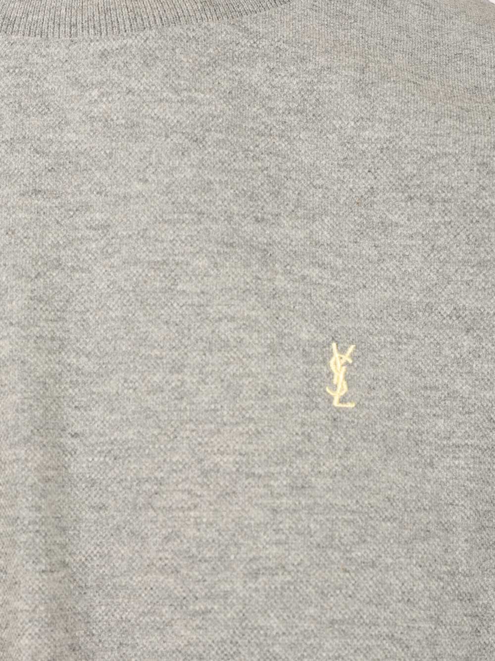 Saint Laurent Cassandre  In Piqué T-Shirt - Grey | 277deda9099ae1bd8a539a8dcc507dddc3a92ae0