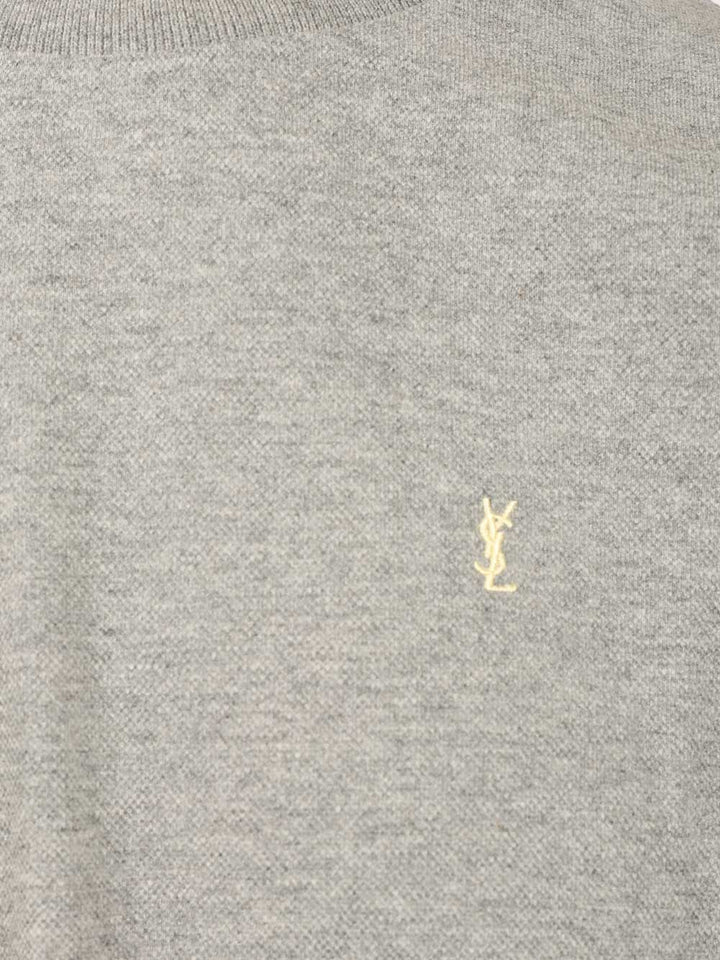 Saint Laurent Cassandre  In Piqué T-Shirt - Grey | 277deda9099ae1bd8a539a8dcc507dddc3a92ae0