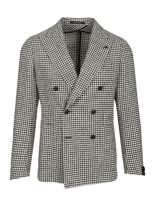 Double-Breasted Houndstooth Blazer Giacche Nero
