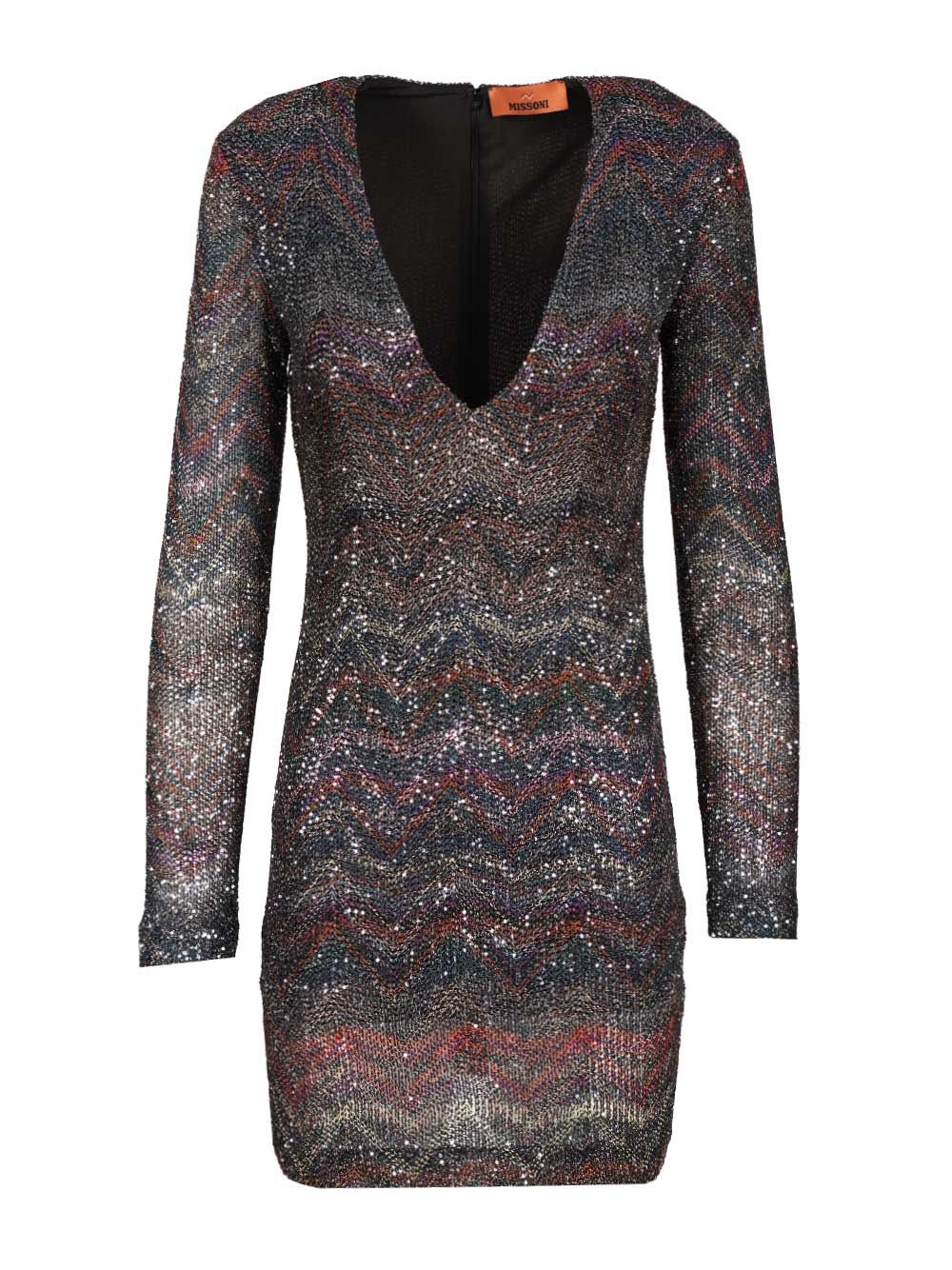 Missoni V-Neck Mini Dress Abiti - Multicolor | 6125883d05bfd10d3635ed7adbe7fce24366f907