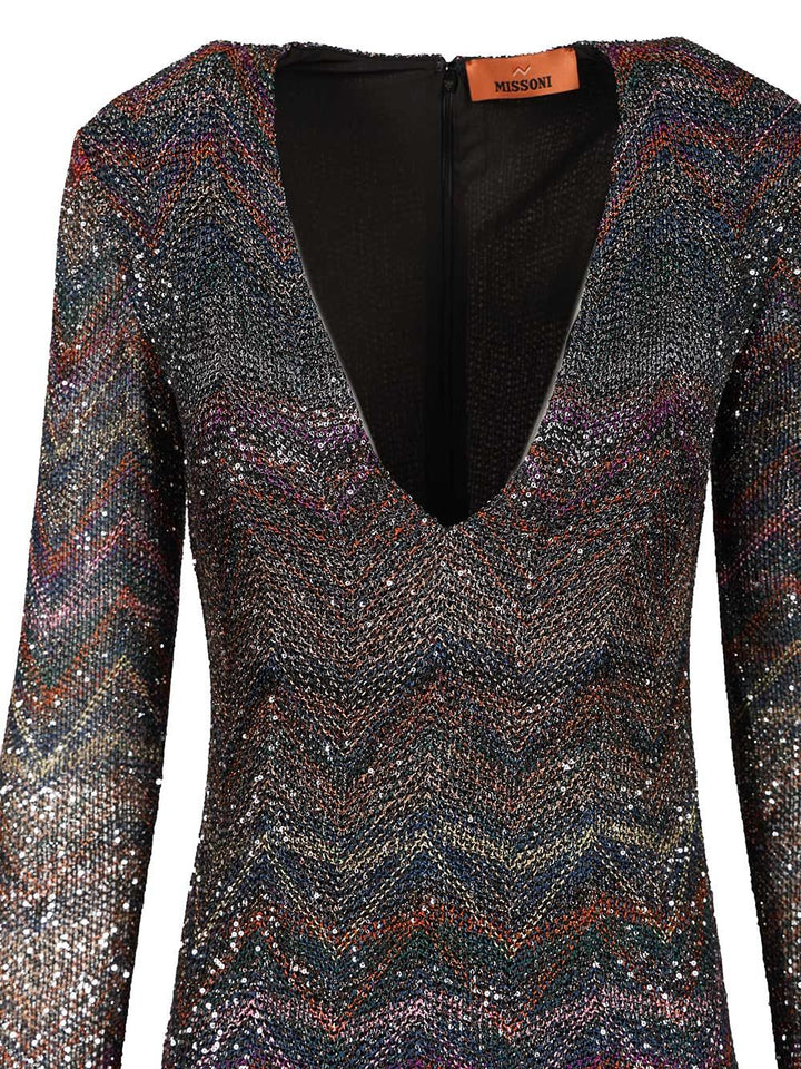Missoni V-Neck Mini Dress Abiti - Multicolor | 5ac9c617f0b74a5b5cd94d46089a50830524489b