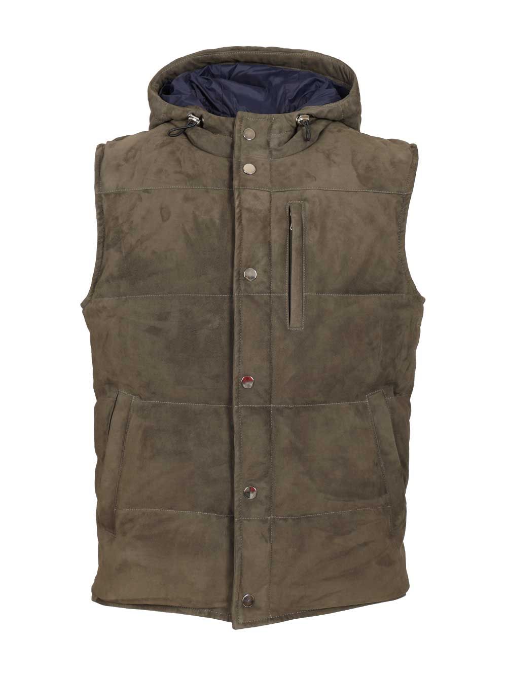 Al Duca D'Aosta Suede Hooded Vest Giacche - Verde | 71de19f19025254edb06c0d4cd7ba1a690001cc7