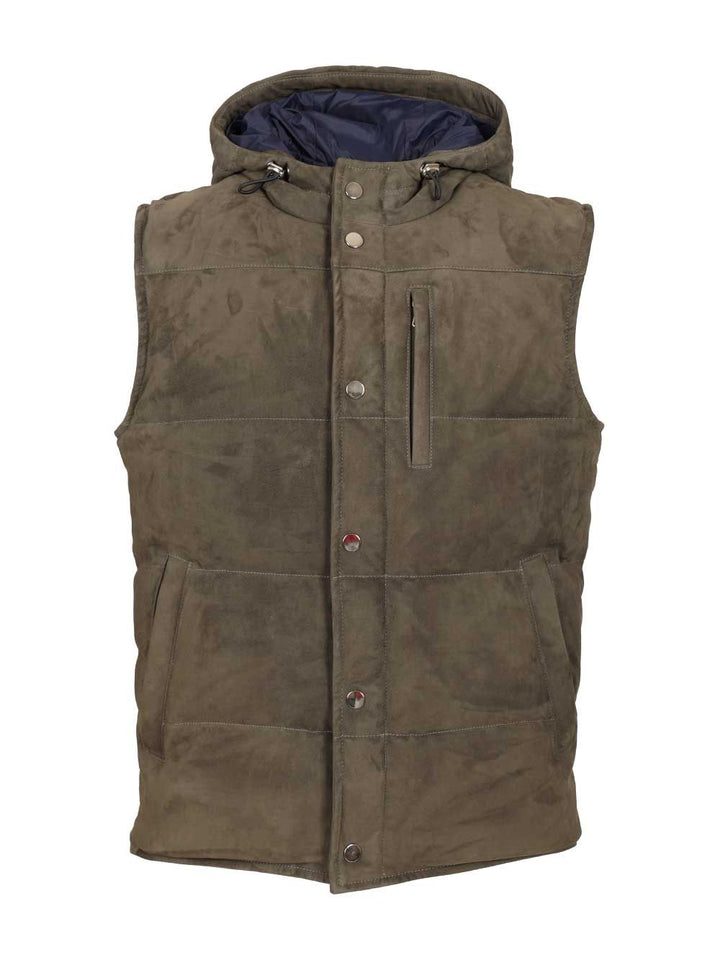 Al Duca D'Aosta Suede Hooded Vest Giacche - Verde | 71de19f19025254edb06c0d4cd7ba1a690001cc7