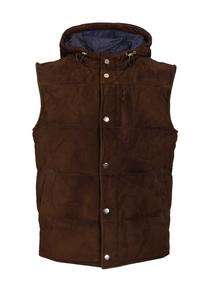 Al Duca D'Aosta Suede Hooded Vest Giacche - Marrone | d5dfabd1c1d360168c867200b39aea0f89613faf