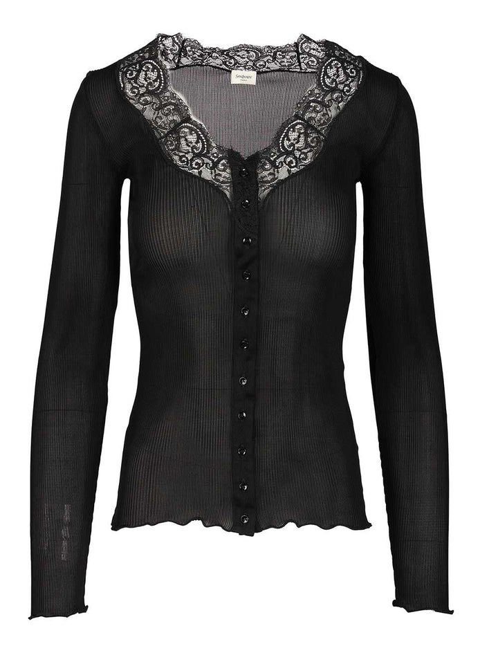 Saint Laurent Silk And Lace Cardigan Knitwear - Nero | a02d5254c173d9c5b7bf95e4d61e23719f5fad3b