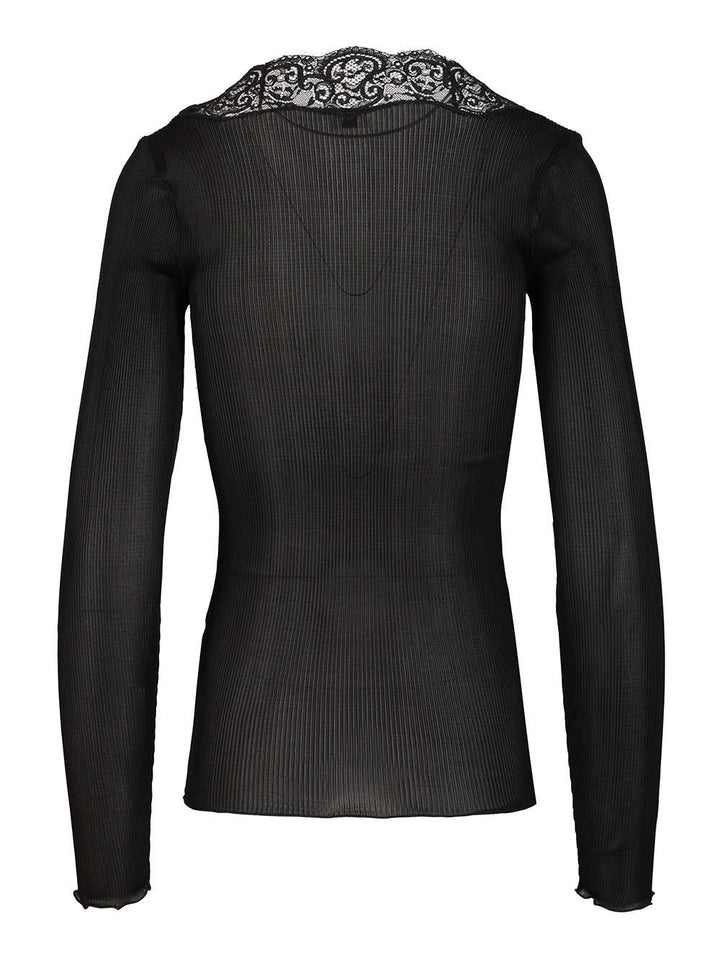Saint Laurent Silk And Lace Cardigan Knitwear - Nero | a8bb1dcc98932b185514908045aeba54996f026c