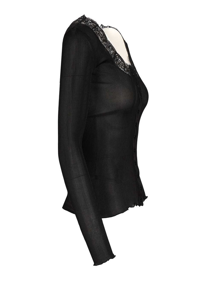 Saint Laurent Silk And Lace Cardigan Knitwear - Nero | 299fe6c1d72dc2666527a558ebeb75f602b0697d