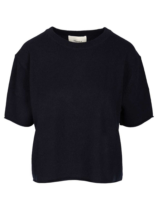 Short-Sleeved Cashmere Top Knitwear Blu