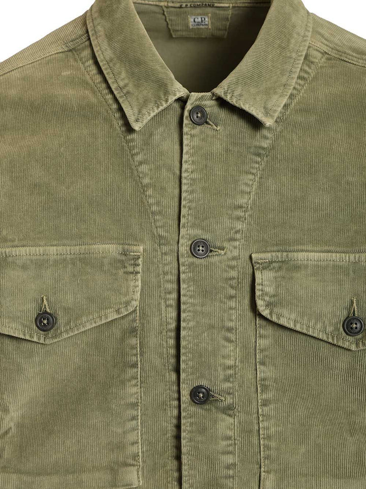 C.P. Company Overshirt In Stretch Velvet Shirts - Verde | 02029bf595a0aaa86c6ec31edc3445214a1c06ea