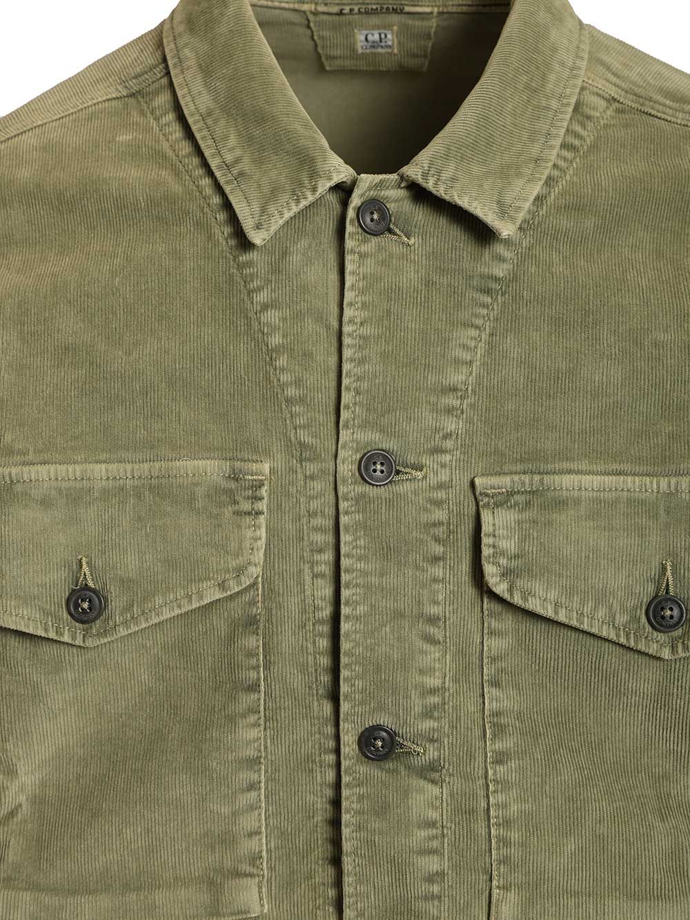 C.P. Company Overshirt In Stretch Velvet Shirts - Verde | 02029bf595a0aaa86c6ec31edc3445214a1c06ea