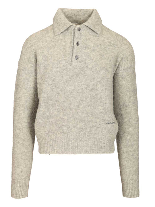 Alpaca Blend Polo Shirt Knitwear Grey
