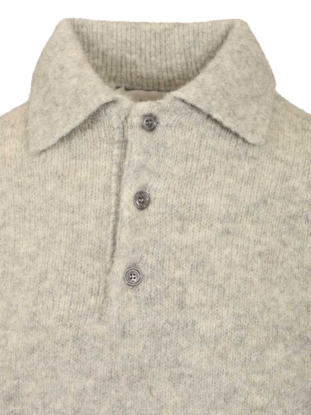 Ami Alpaca Blend Polo Shirt Knitwear - Grey | 88c25e18c870ca202ed26cace1e21eb4c67a8e34