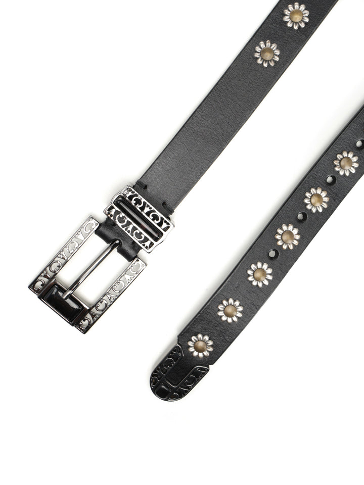 Golden Goose Deluxe Brand Leather Belt With Floral Studs Cinture - Nero | 520ee664514cfc14bb0bff60448767347f875570