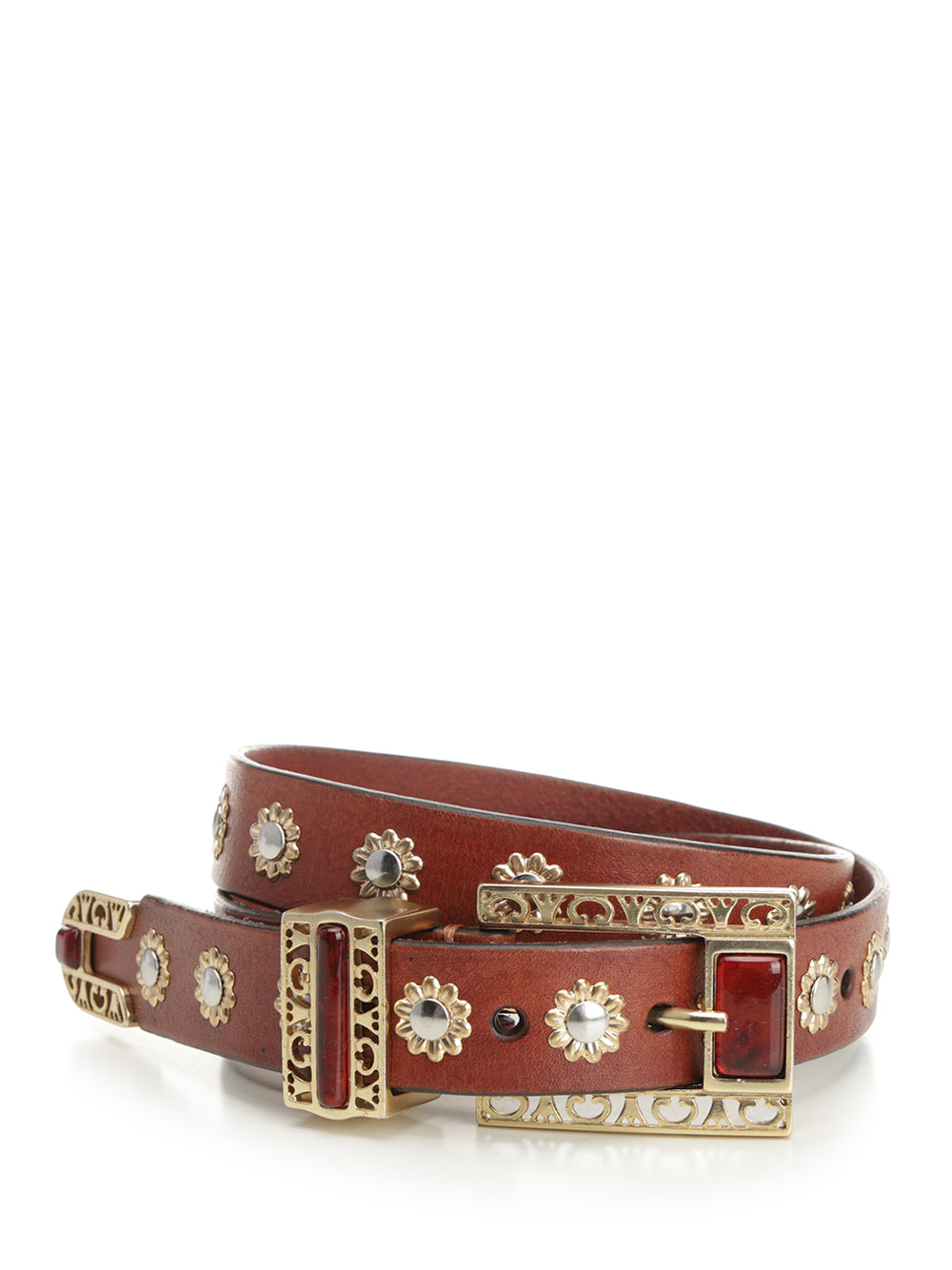 Golden Goose Deluxe Brand Leather Belt With Floral Studs Cinture - Marrone | 8fdad61dc2de4651842c5a74efa09f22031e19ca