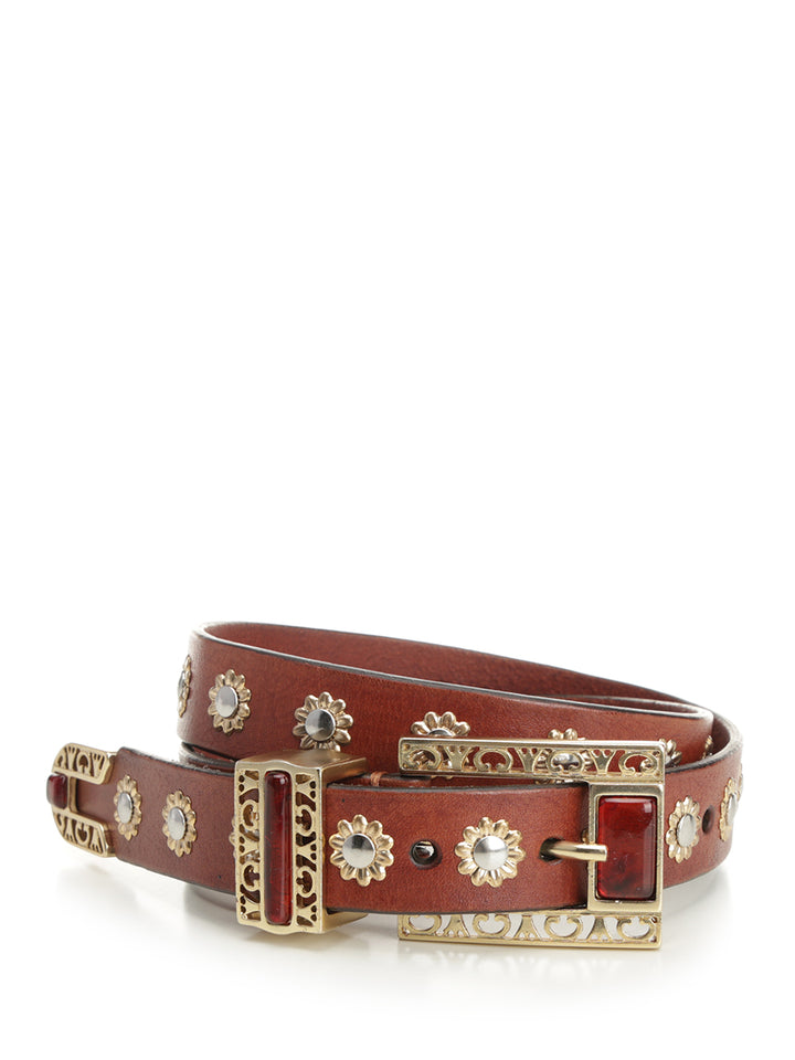 Golden Goose Deluxe Brand Leather Belt With Floral Studs Cinture - Marrone | 8fdad61dc2de4651842c5a74efa09f22031e19ca