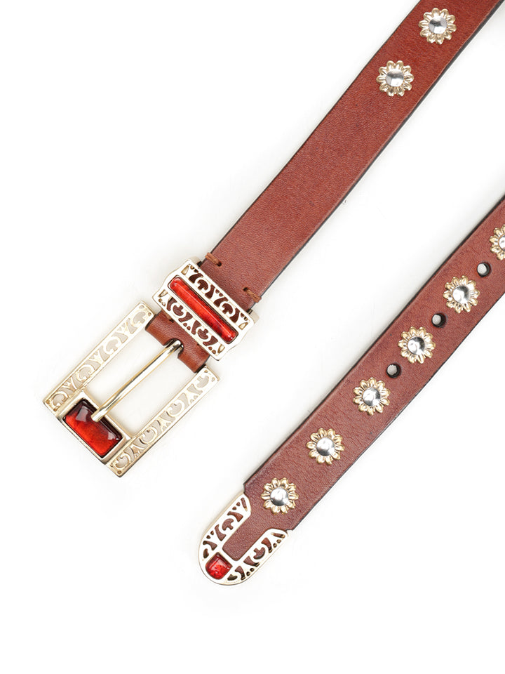 Golden Goose Deluxe Brand Leather Belt With Floral Studs Cinture - Marrone | 271e239dad8f43b356e3b9b397bb4107235bb06e