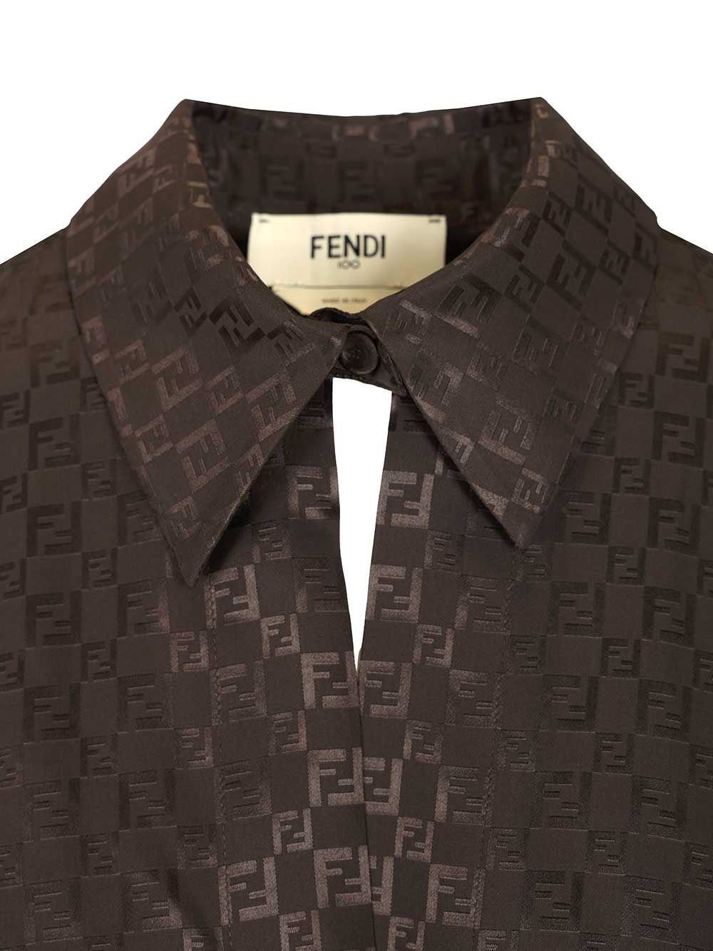 Fendi Ff Jacquard Silk Shirt Top - Marrone | f7bca67bbf7ebe310ad45164000bf993b1e795e2