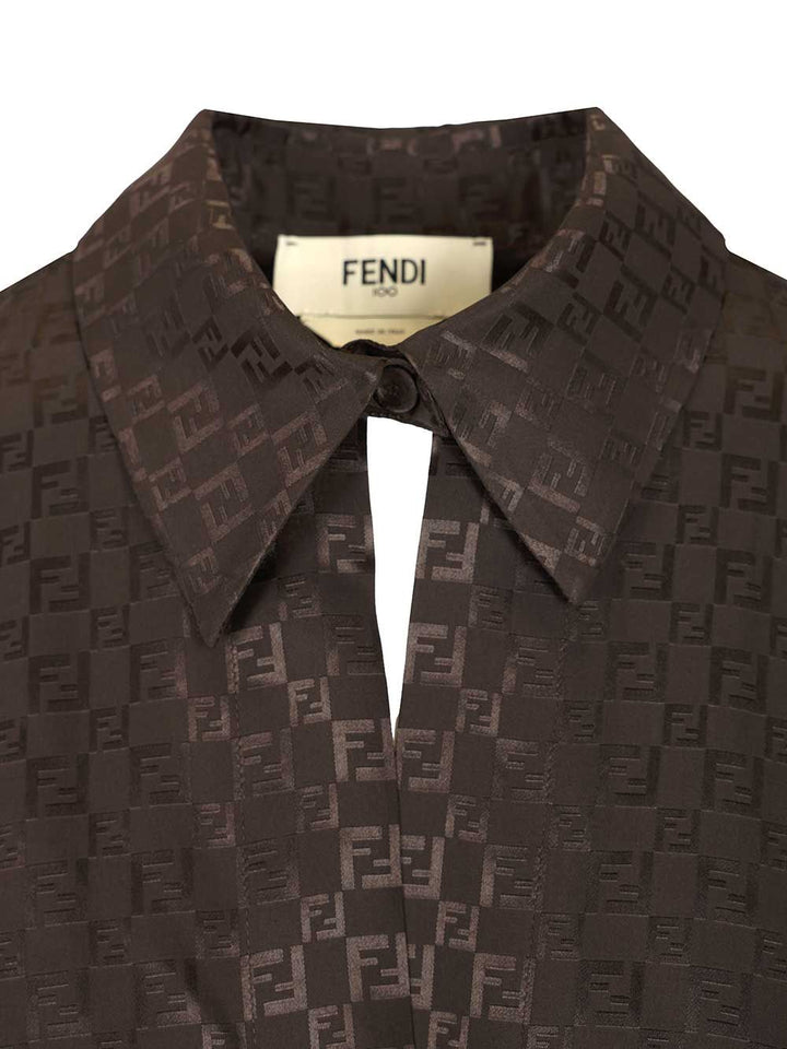 Fendi Ff Jacquard Silk Shirt Top - Marrone | f7bca67bbf7ebe310ad45164000bf993b1e795e2