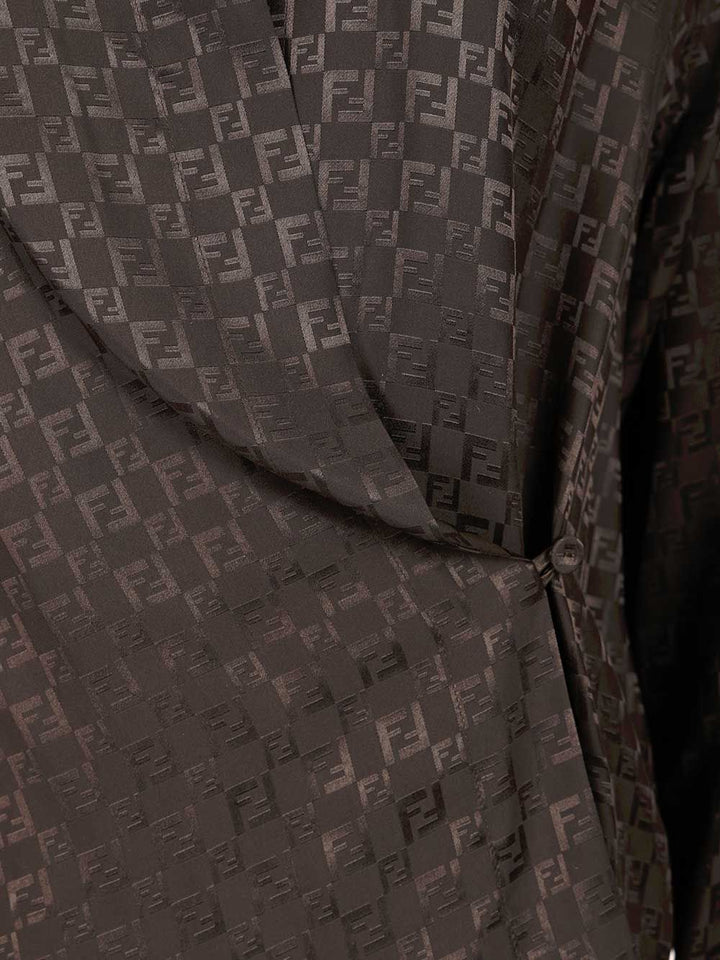 Fendi Ff Jacquard Silk Shirt Top - Marrone | 86c34fa176d7f05adfa193d6faf13e6527f4091b