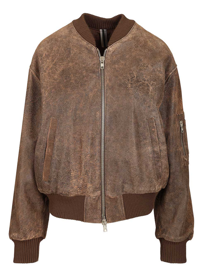 Dfour Leather Bomber Jacket Giacche - Marrone | fd854569cf74f90aae0647da0c8e6768b2a9b8e6