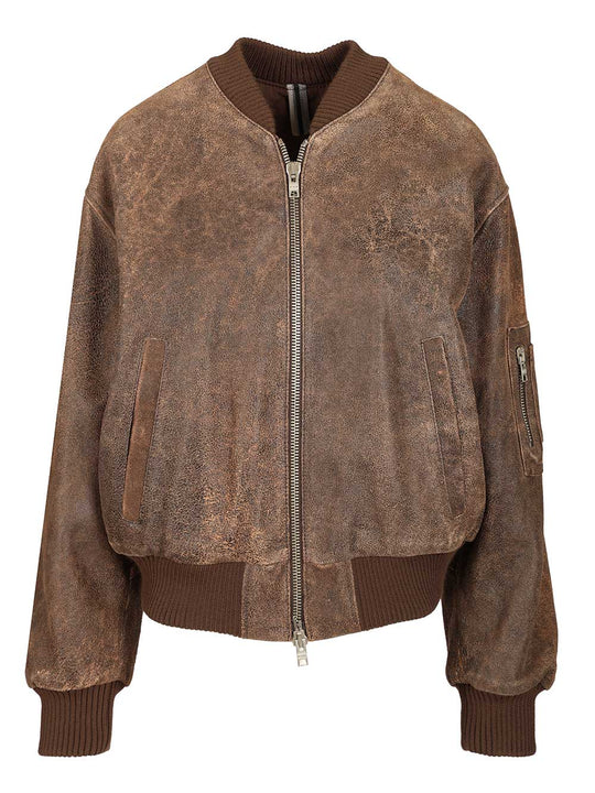 Leather Bomber Jacket Giacche Marrone