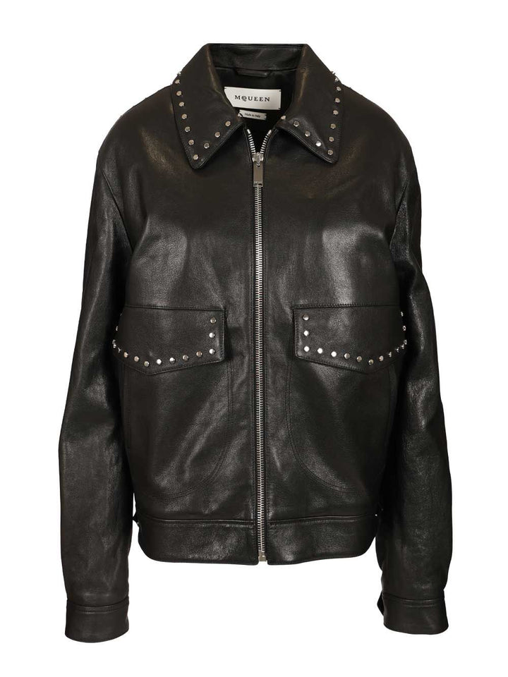 Mcqueen Leather Aviator Jacket Giacche - Nero | cda25a7eae7baa7b77eed5f1322cca203ae02b9e