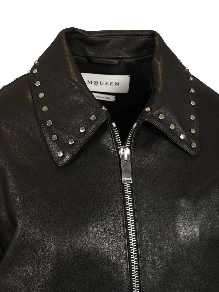 Mcqueen Leather Aviator Jacket Giacche - Nero | 3490339caa01114f560a5e96feef33ba402ba8bc