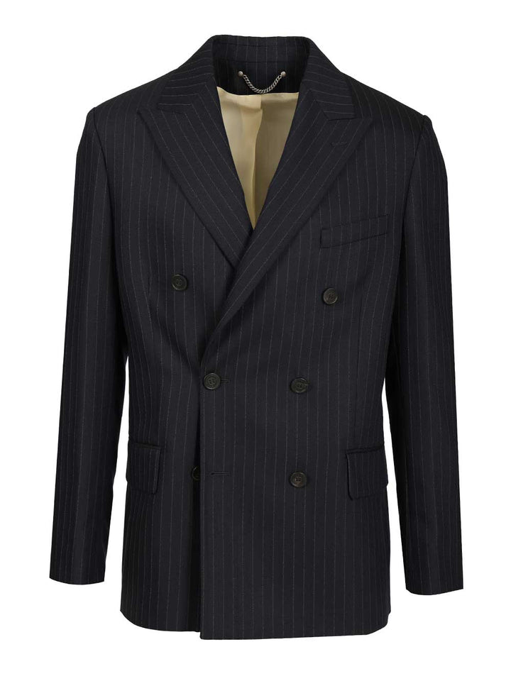 Golden Goose Deluxe Brand Double-Breasted Blazer In Pinstriped Giacche - Blu | 5a9d2e3f6a1358668309195e6e77d8095b1b072e