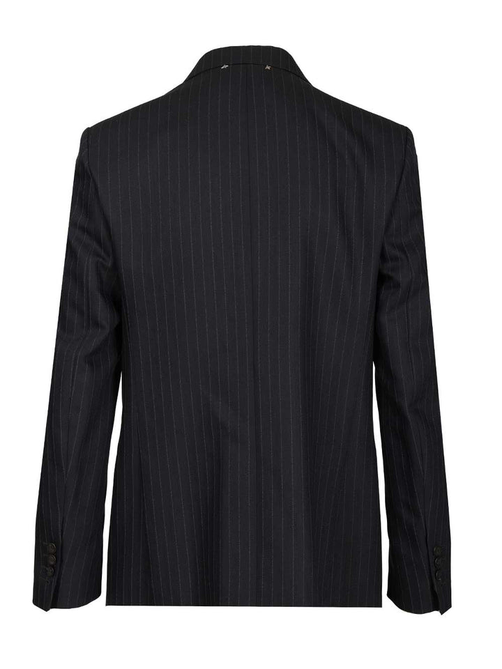 Golden Goose Deluxe Brand Double-Breasted Blazer In Pinstriped Giacche - Blu | dd88528679b94b8df74cab6779cccd8f6b8750c0