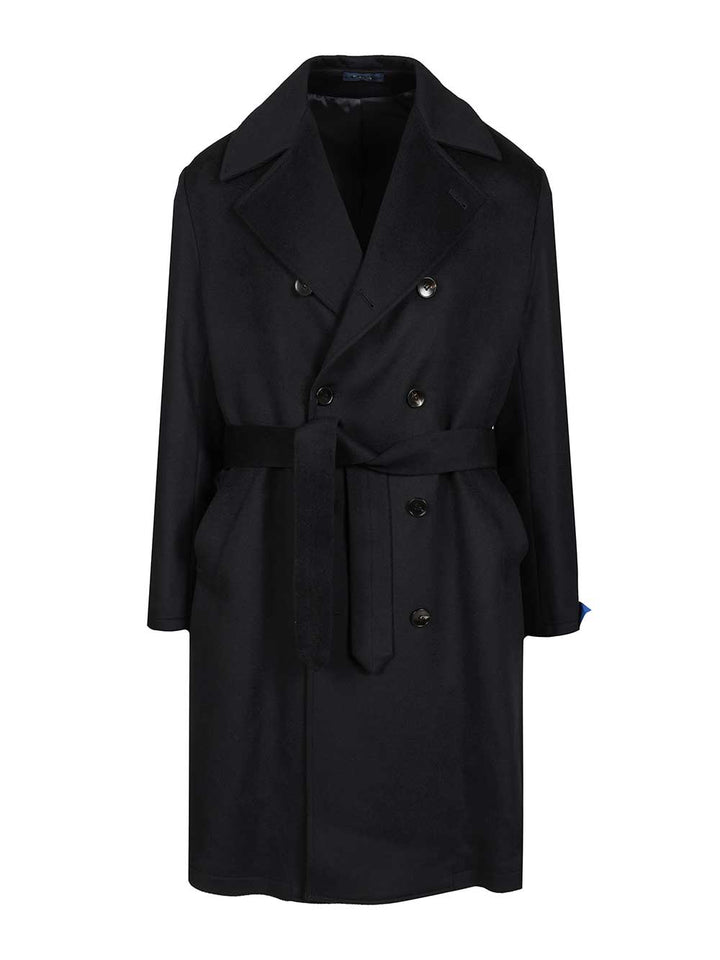 Guarinucci Double-Breasted Blue Cashmere Coat Coats - Blu | 299601cd5424fd7d932a125fda05fa127ab5582d