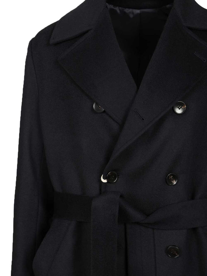 Guarinucci Double-Breasted Blue Cashmere Coat Coats - Blu | 0228b4507817632bafba161690c8e057686e27c3