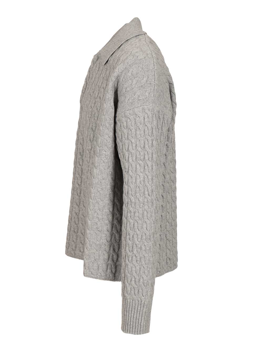 Ami Cable-Knit Polo Shirt Knitwear - Grey | 720c9409d8715bf3bf1541e0430c5a3573f0b420