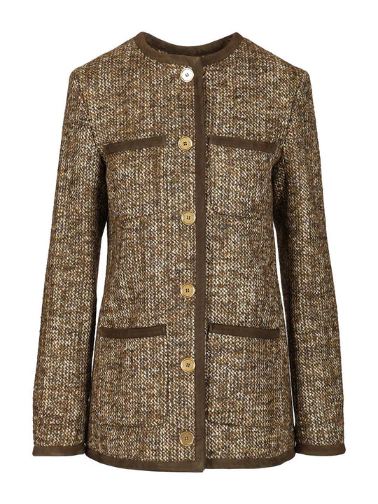 Long Boxy Tweed Blazer Giacche Marrone