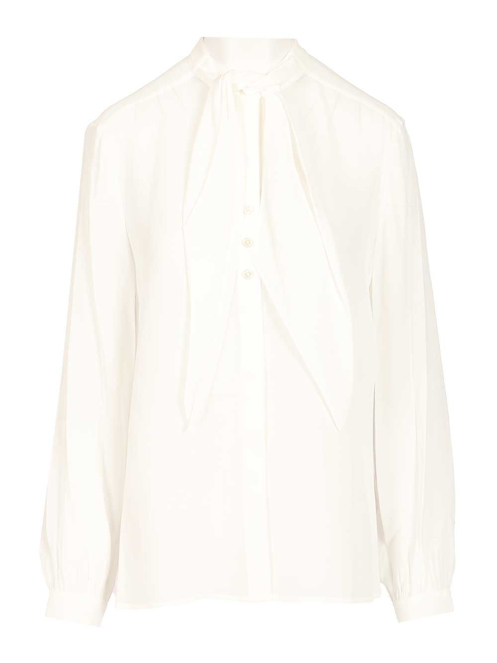Tory Burch Georgette Bow Blouse Shirts - Bianco | 42ba20855ed6e0946524ab91c4a59b1cb6644892