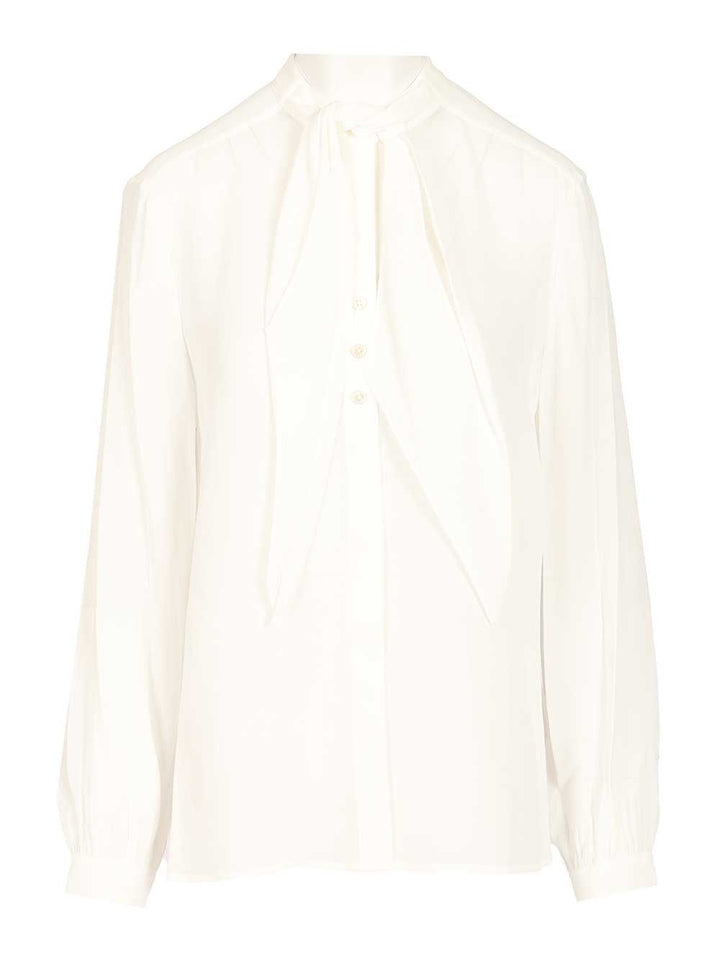 Tory Burch Georgette Bow Blouse Shirts - Bianco | 42ba20855ed6e0946524ab91c4a59b1cb6644892