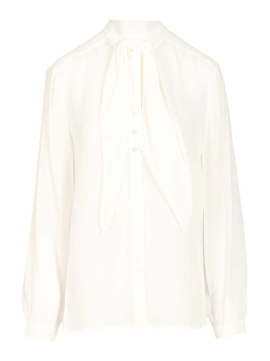 Georgette Bow Blouse Shirts Bianco