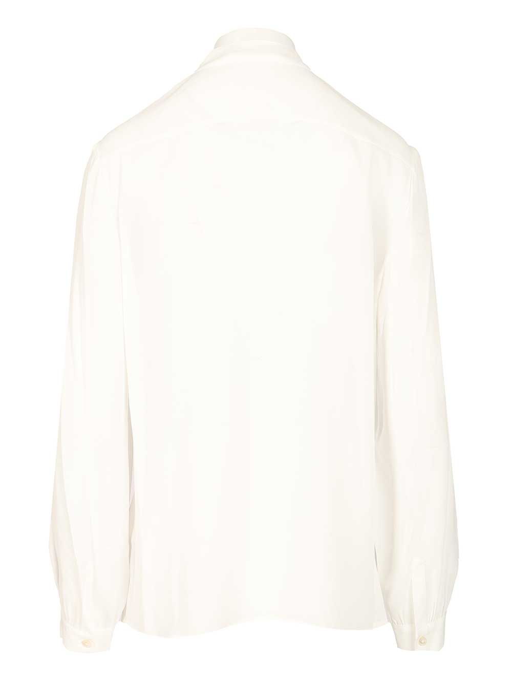Tory Burch Georgette Bow Blouse Shirts - Bianco | b948bf779cdade90a3ead34bb0bf18801dddfd28