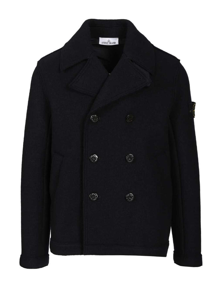 Stone Island Felt Pea Coat Knitwear - Blu | 035833af4c5c9a34e2c5736f247eb9557417cc4e