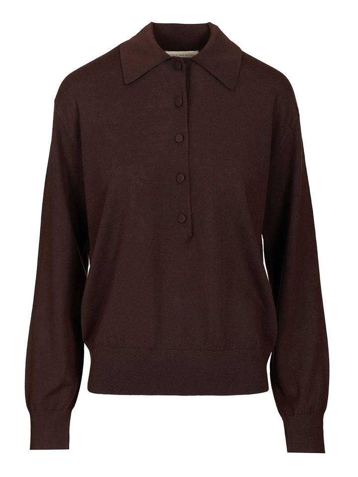 Dries Van Noten Polo Shirt Knitwear - Marrone | 721f0ac7d2ad5d6ac95c16bb59c92c5c34979aa8
